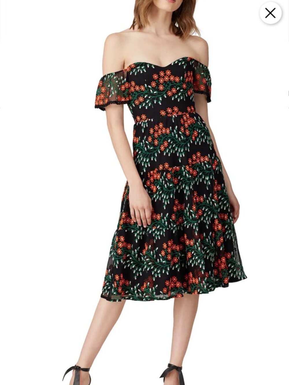 Dress the Population Black Floral Embroidered Midi Dress Sz M